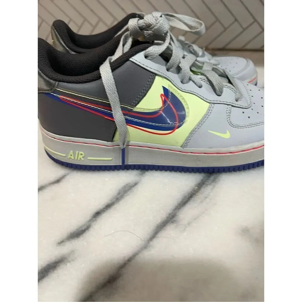 Nike Boys Air Force 1 CT1628-001 Grey Mint Blue Running Shoes Lace Up Size 6.5Y